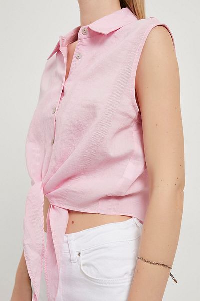 Modasultan Front Tie Line Textured Sleeveless Viscose Fabric Women's Shirt