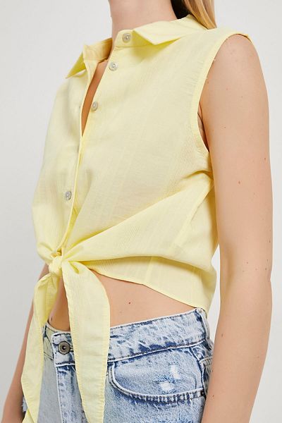 Modasultan Front Tie Line Textured Sleeveless Viscose Fabric Women's Shirt