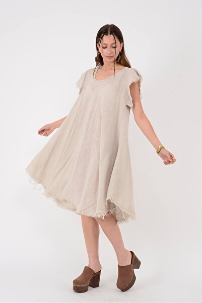 Park Moda 2967 BELLA SAÇAKLI KISA KOL KETEN ELBİSE