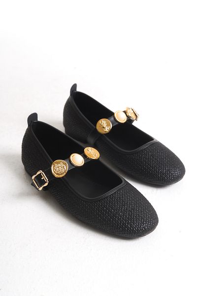 Solo Bag Women's Daily Stylish Ringed Straw Look Adjustable Elastic Buckle Ballet Shoes