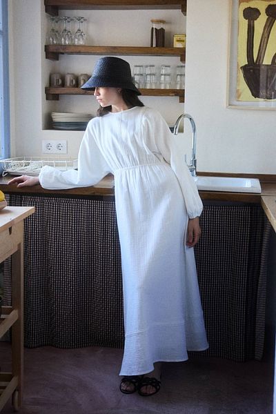 BE BLUE White Striped Detail Muslin Dress