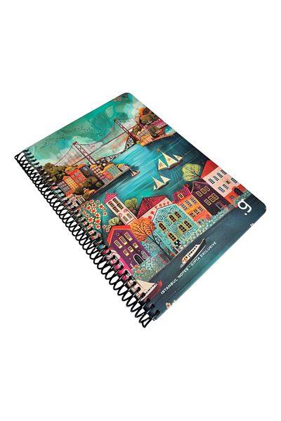 Polin Istanbul Notes Spiral Notebook, Decorative Istanbul Design, 17X24Cm, 80 Sheets, Checkered, Hard Cover