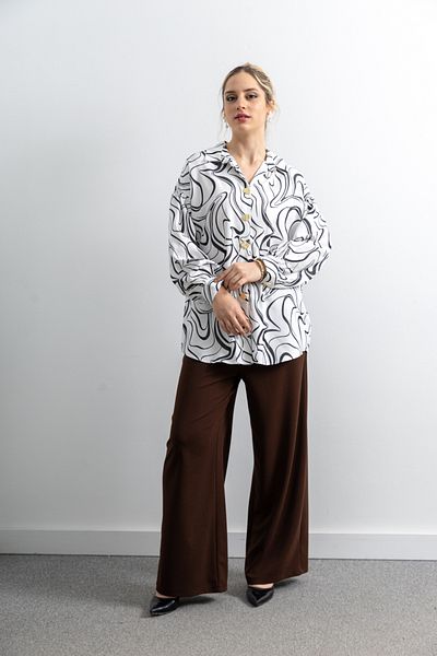 TUĞBA ERGÜL Women's Oversize Buttoned Patterned Shirt