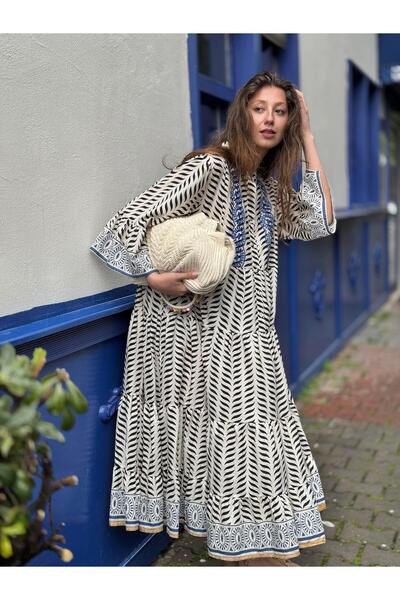 Park Moda AN10643 MARIN NAKIŞ DETAYLI ELBİSE
