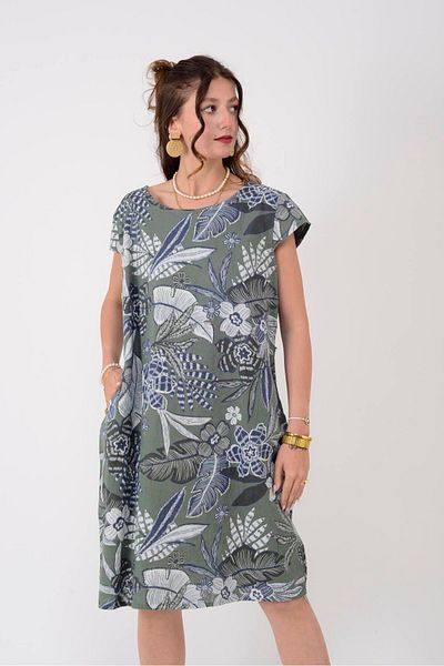 Park Moda 8343 Tropical Pattern Short Linen Dress