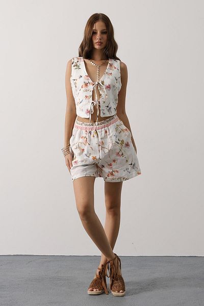 Le Savu Shilsee Women's Bohemia Patterned Flower Printed Tie up Cotton Vest