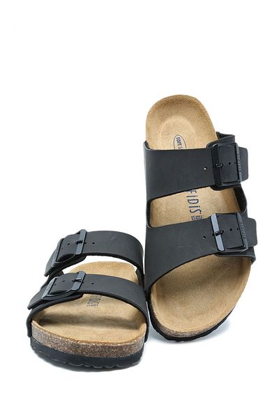 Kifidis Ks10260Sk Soft Step Women's Double Banded Cork Slippers 36-41 04 - Matte Black