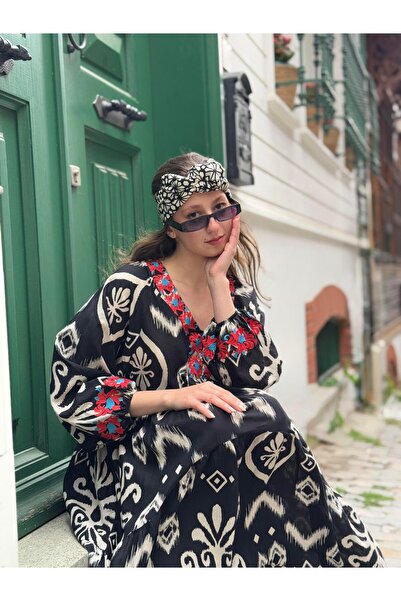 Park Moda AN10593 MARIN NAKIŞ DETAYLI ELBİSE
