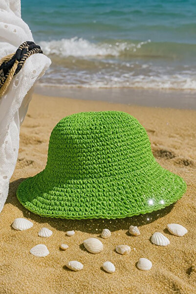 Neşeli Butik γυναικείο πράσινο ψάθινο καπέλο NBMHT03