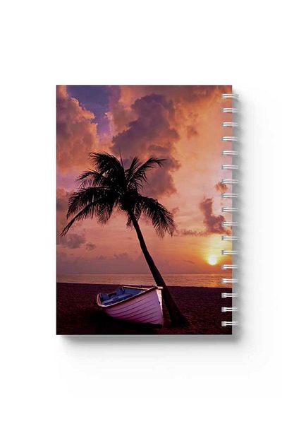 LOWHA Spiral Notebook with Front and Back Hard Covers Featuring Boat on the Beach Design