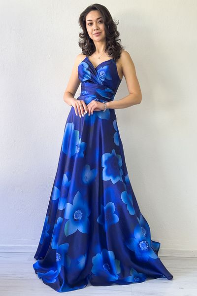 zks grup tekstil Rochie de seară lungă, cu spatele deschis, cu bretele florale, Saks Albastru, Violet, Burgundy