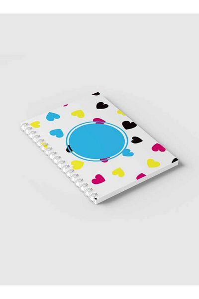 LOWHA Spiral Notebook with Front and Back Hard Covers Featuring Colored Hearts Design