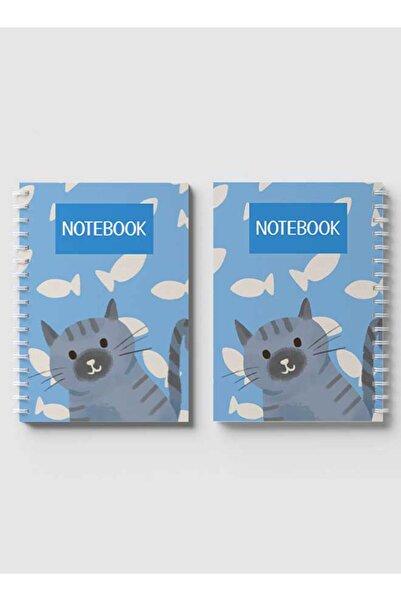 LOWHA Spiral Notebook with Front and Back Hard Covers Featuring Black Cartoon Cat Design