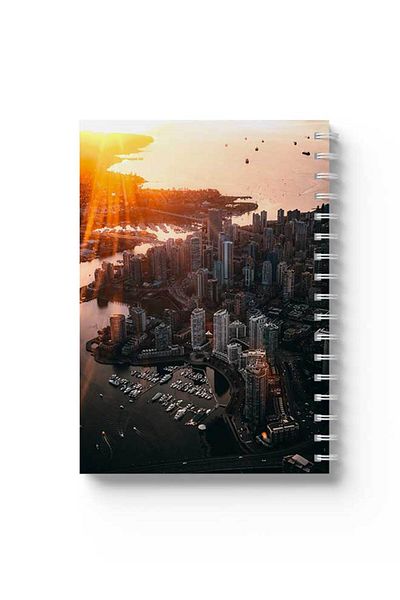 LOWHA Spiral Notebook with Front and Back Hard Covers Featuring Sunrise on the City Design