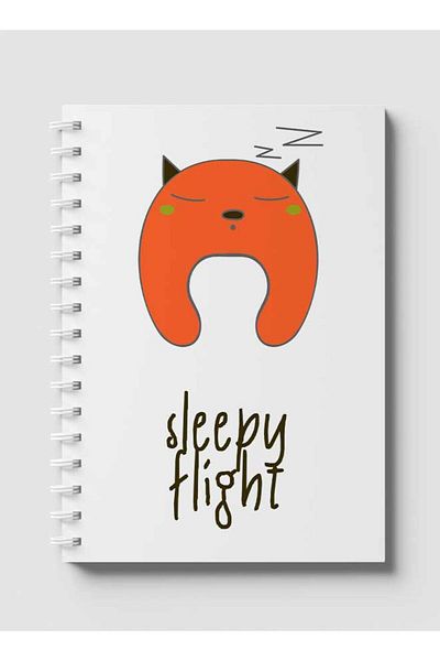 LOWHA Spiral Notebook with Front and Back Hard Covers Featuring Sleepy Flight Doodle Cat Design
