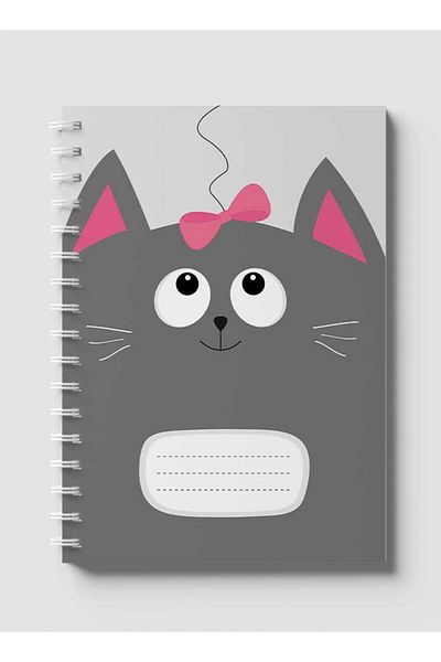 LOWHA Spiral Notebook with Front and Back Hard Covers Featuring Cartoon Cute Cat Pink Ribbon Design