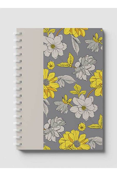LOWHA Spiral Notebook with Front and Back Hard Covers Featuring Abstract Floral Vector Design