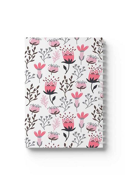 LOWHA Spiral Notebook with Front and Back Hard Covers Featuring Flowers Design