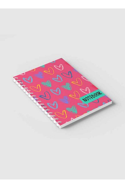 LOWHA Spiral Notebook with Front and Back Hard Covers Featuring Colored Heart Shapes Drawing Design