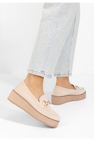 B T Shoes Leondra V6 beige platform loafers