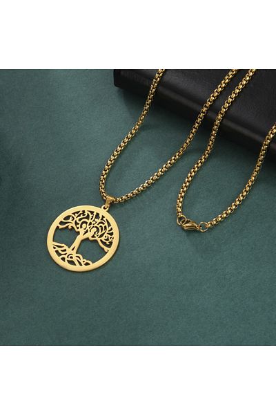 Viking Stainless 316L Steel Tree of Life Design Square Chain Necklace
