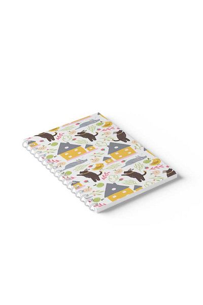 LOWHA Spiral Notebook with Front and Back Hard Covers Featuring Animals And Houses Design