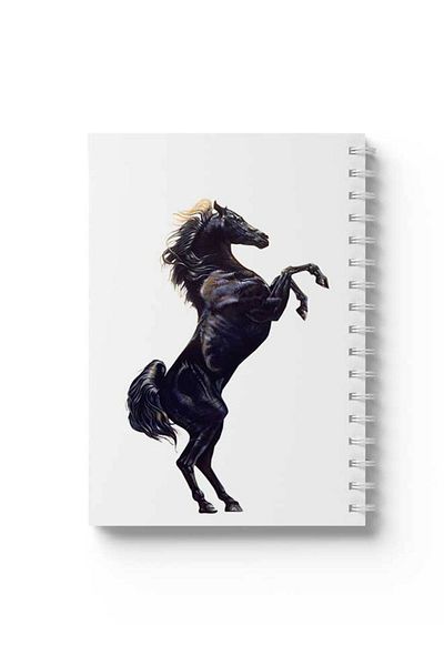 LOWHA Spiral Notebook with Front and Back Hard Covers Featuring Black Horse Design