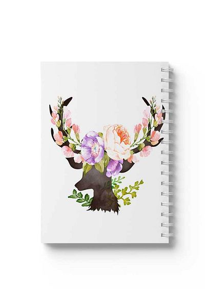 LOWHA Spiral Notebook with Front and Back Hard Covers Featuring Flower Deer Design