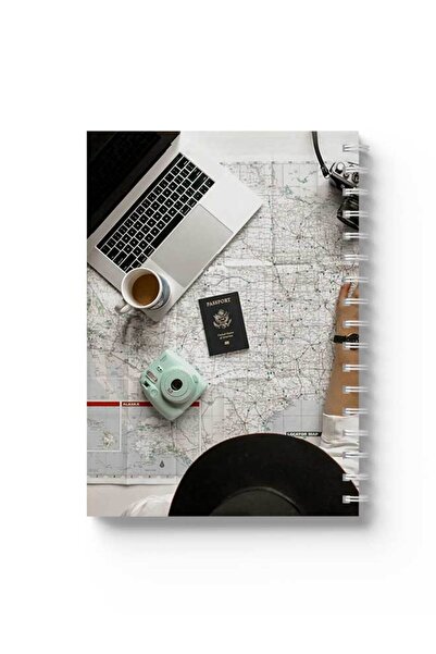 LOWHA دفتر ملاحظات حلزوني مع غلافين أمامي وخلفي صلبين بتصميم خريطة