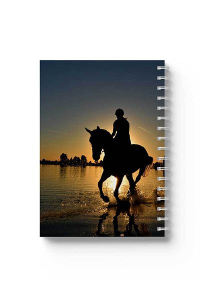 LOWHA Spiral Notebook with Front and Back Hard Covers Featuring Horse on the Beach Design