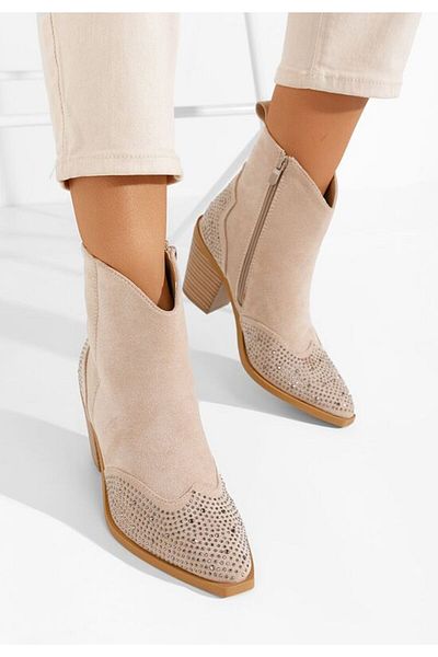 B T Shoes Messina beige chunky heel ankle boots