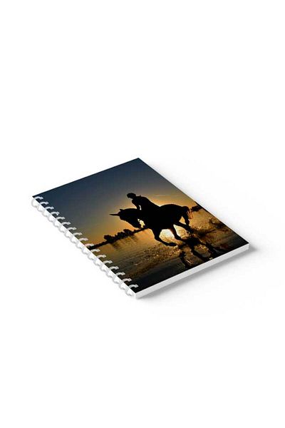 LOWHA Spiral Notebook with Front and Back Hard Covers Featuring Horse on the Beach Design
