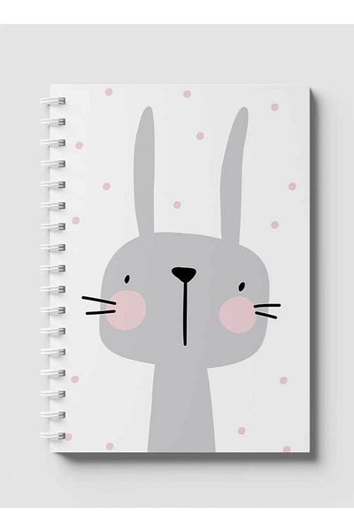 LOWHA Spiral Notebook with Front and Back Hard Covers Featuring Rabbit Cartoon & Dots Design