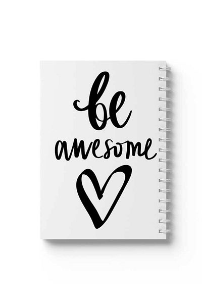 LOWHA Spiral Notebook with Front and Back Hard Covers Featuring Be Awesome Design