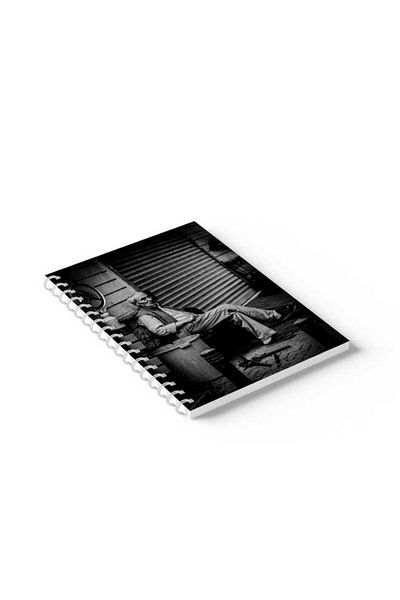 LOWHA Spiral Notebook with Front and Back Hard Covers Featuring Old Man in the Street Design