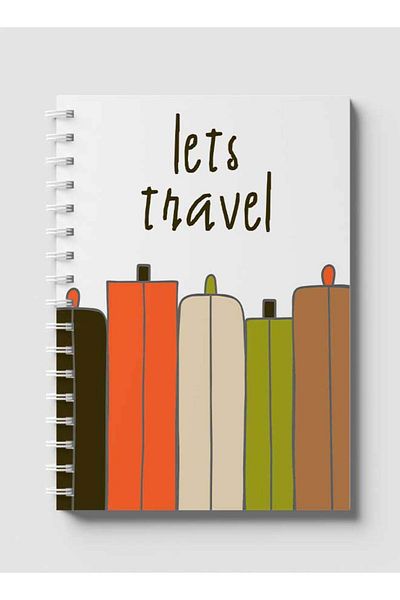 LOWHA Spiral Notebook with Front and Back Hard Covers Featuring Lets Travel Doodle Luggage Design