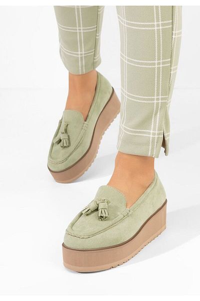 B T Shoes Leondra green platform loafers