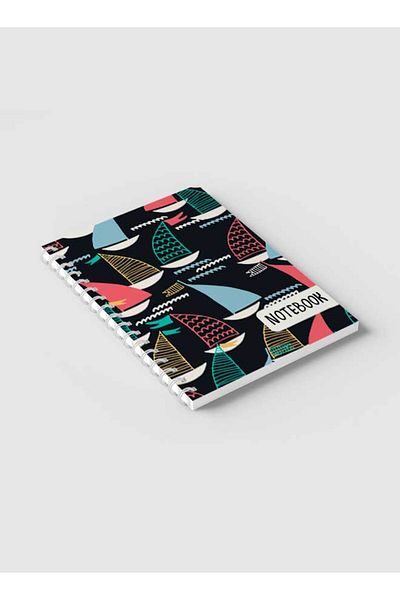 LOWHA Spiral Notebook with Front and Back Hard Covers Featuring Sailboat Design