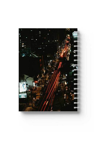 LOWHA Spiral Notebook with Front and Back Hard Covers Featuring Night in the City Design