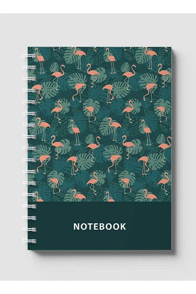 LOWHA Spiral Notebook with Front and Back Hard Covers Featuring Flamingos & Leaves Design