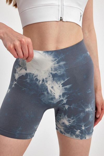LUSEL Seamless Butt Lifting and Shaping Hip Brazilian Shirring Tie Dye Patterned Short Shorts Biker Leggings
