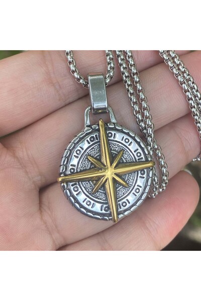 Viking Pusula 316L Paslanmaz Çelik Kare Zincir Kolye