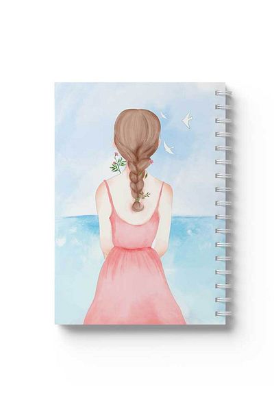 LOWHA Spiral Notebook with Front and Back Hard Covers Featuring Girl with the Sea Design