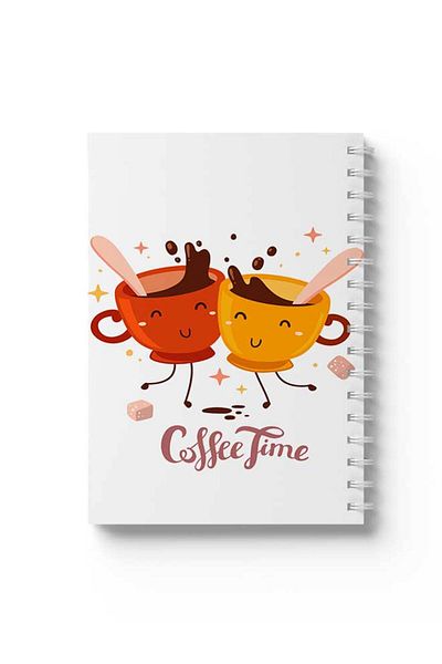 LOWHA Spiral Notebook with Front and Back Hard Covers Featuring Coffee Time Design