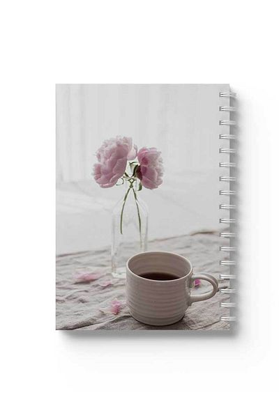 LOWHA Spiral Notebook with Front and Back Hard Covers Featuring Coffee with Flowers Design