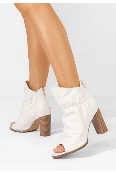 B T Shoes Jeanelle white chunky heel ankle boots