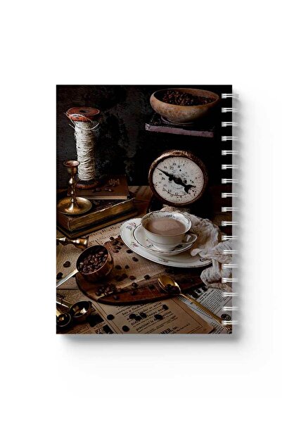 LOWHA Spiral Notebook with Front and Back Hard Covers Featuring Coffee Design