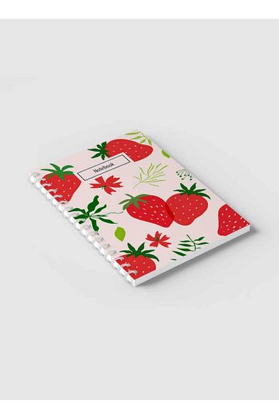 LOWHA Spiral Notebook with Front and Back Hard Covers Featuring Strawberry Vector Design