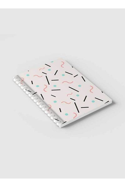 LOWHA Spiral Notebook with Front and Back Hard Covers Featuring Memphis Abstract Shapes Design