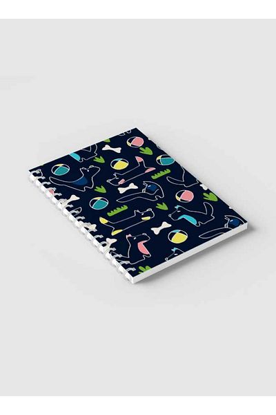 LOWHA Spiral Notebook with Front and Back Hard Covers Featuring Dogs & Balls Design